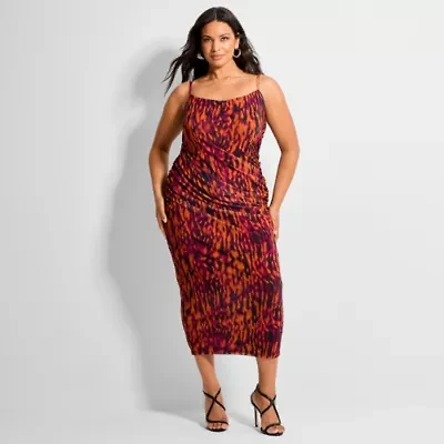 Ashley Graham Women's Plus Ruched Bodycon Midi Dress