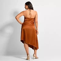 Ashley Graham Women's Plus Bead Trim Satin Midi Dress