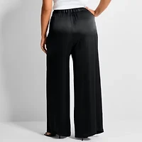 Ashley Graham Women's Plus Satin Pull on Pant