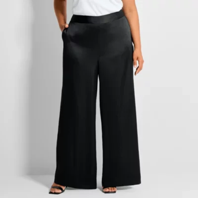 Ashley Graham Women's Plus Satin Pull on Pant