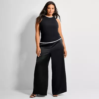 Ashley Graham Women's Plus Satin Pull on Pant
