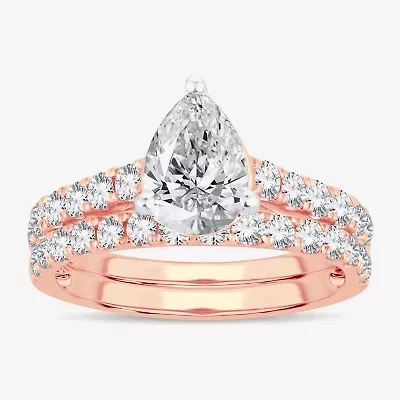 (H-I / SI1-SI2) Signature By Modern Bride Womens 2 1/2 CT. TW. Lab Grown White Diamond 14K Gold Pear Bridal Set