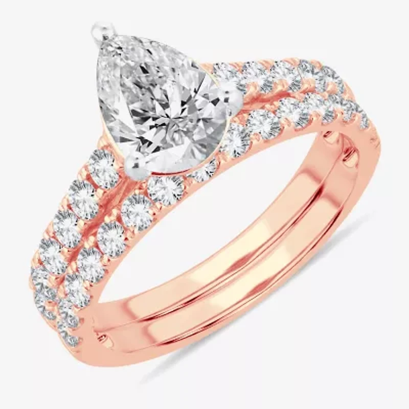 (H-I / SI1-SI2) Signature By Modern Bride Womens 2 1/2 CT. TW. Lab Grown White Diamond 14K Gold Pear Bridal Set