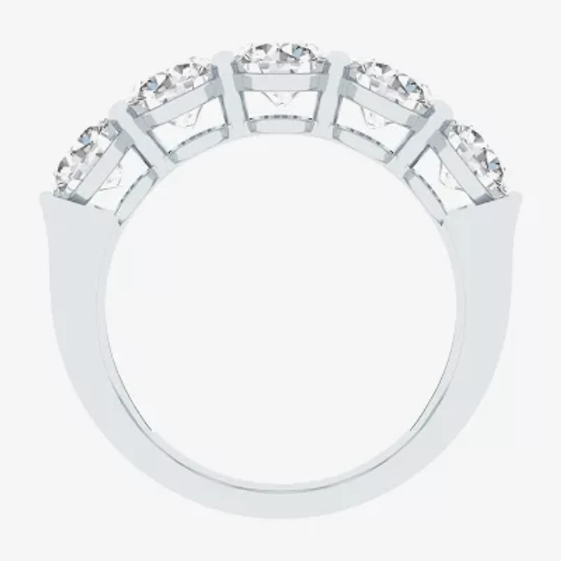 (F / Vs2) Womens 23.MM 4 CT. T.W. Lab Grown White Diamond 10K Gold Oval 5-Stone Wedding Band