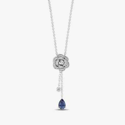 Enchanted Disney Fine Jewelry Womens 1/8 CT. T.W. Genuine Blue Sapphire Sterling Silver Flower 18 Inch Pendant Necklace