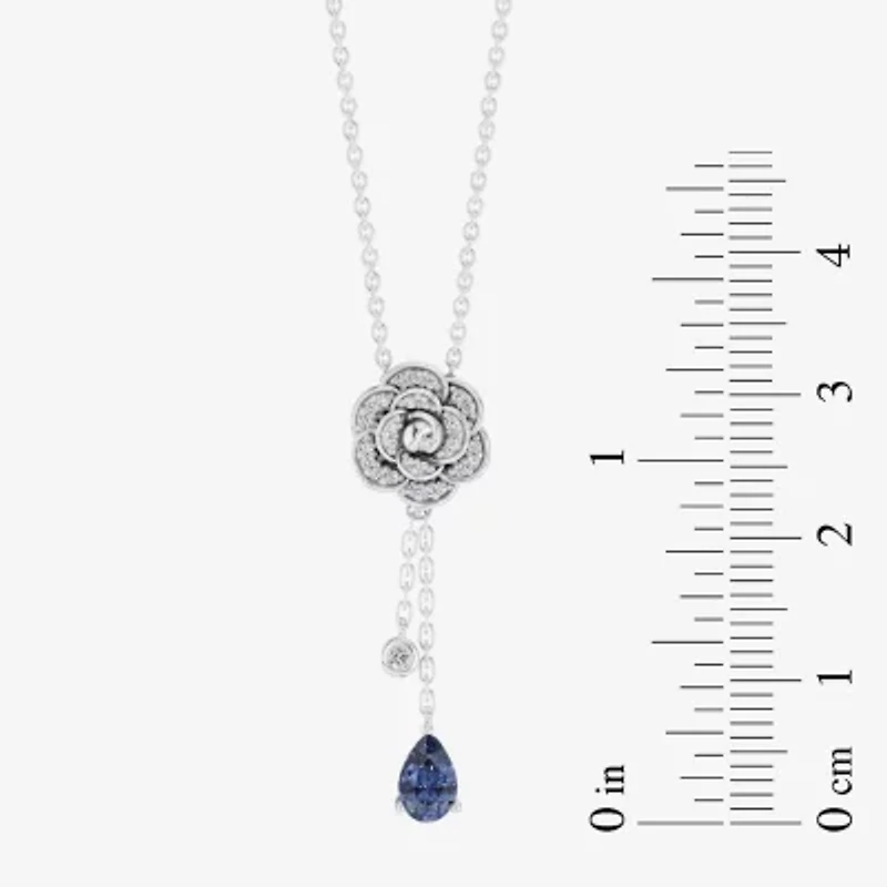 Enchanted Disney Fine Jewelry Womens 1/8 CT. T.W. Genuine Blue Sapphire Sterling Silver Flower 18 Inch Pendant Necklace