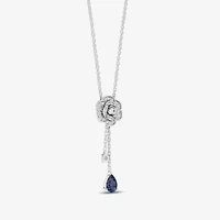 Enchanted Disney Fine Jewelry Womens 1/8 CT. T.W. Genuine Blue Sapphire Sterling Silver Flower 18 Inch Pendant Necklace