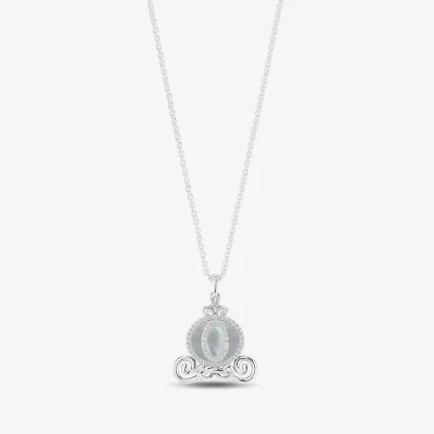 Enchanted Disney Fine Jewelry Womens 1/6 CT. T.W. White Mother Of Pearl Sterling Silver 16 Inch Pendant Necklace