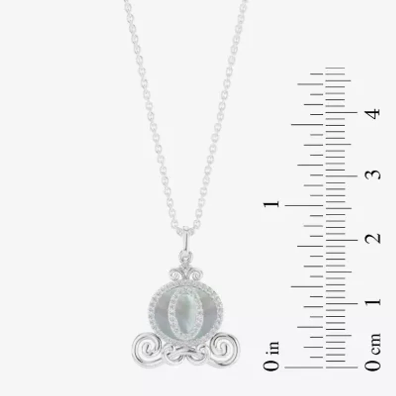 Enchanted Disney Fine Jewelry Womens 1/6 CT. T.W. White Mother Of Pearl Sterling Silver 16 Inch Pendant Necklace