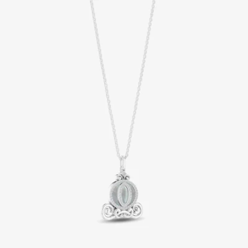 Enchanted Disney Fine Jewelry Womens 1/6 CT. T.W. White Mother Of Pearl Sterling Silver 16 Inch Pendant Necklace