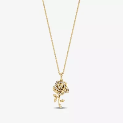 Enchanted Disney Fine Jewelry Womens 1/10 CT. T.W. Natural White Diamond 14K Gold Flower 16 Inch Pendant Necklace