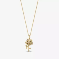Enchanted Disney Fine Jewelry Womens 1/10 CT. T.W. Natural White Diamond 14K Gold Flower 16 Inch Pendant Necklace