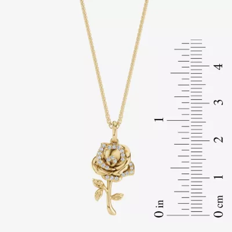 Enchanted Disney Fine Jewelry Womens 1/10 CT. T.W. Natural White Diamond 14K Gold Flower 16 Inch Pendant Necklace