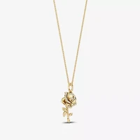 Enchanted Disney Fine Jewelry Womens 1/10 CT. T.W. Natural White Diamond 14K Gold Flower 16 Inch Pendant Necklace