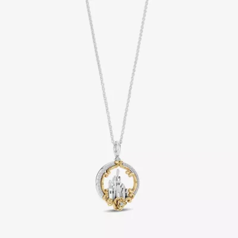 Enchanted Disney Fine Jewelry Womens 1/6 CT. T.W. Natural White Diamond 14K Gold Sterling Silver 16 Inch Pendant Necklace