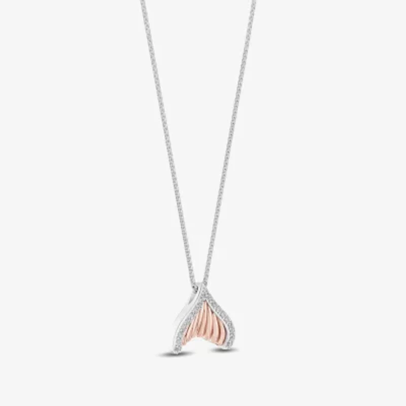 Enchanted Disney Fine Jewelry Womens 1/6 CT. T.W. Natural White Diamond 10K Rose Gold Sterling Silver 17 Inch Pendant Necklace