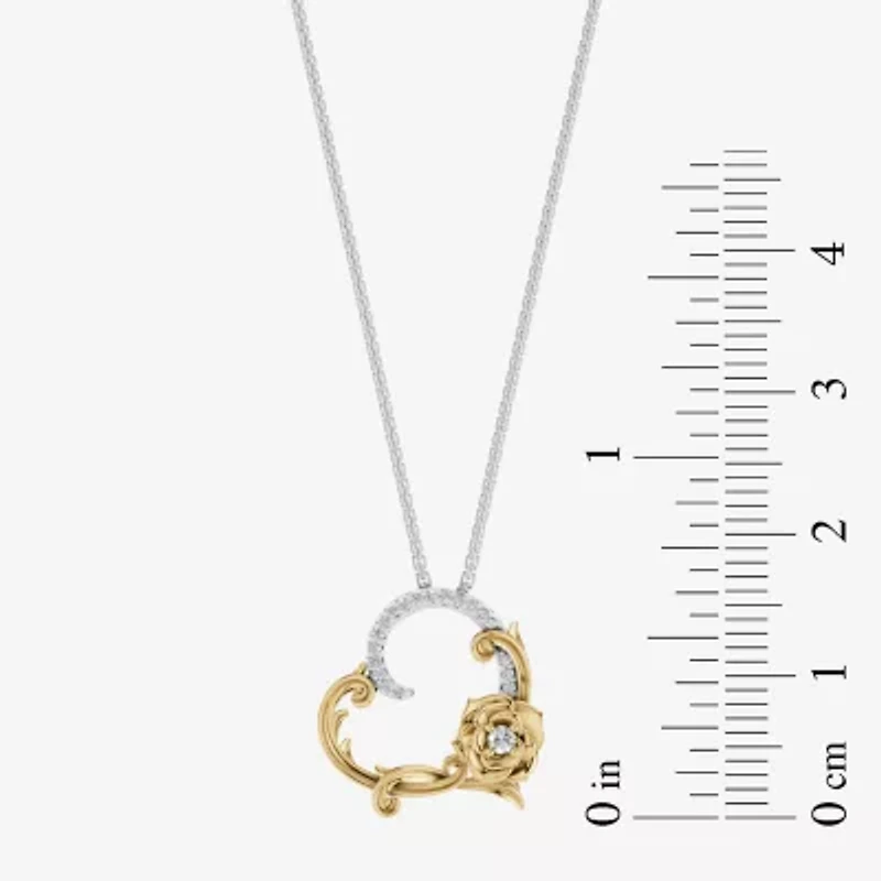 Enchanted Disney Fine Jewelry Womens 1/10 CT. T.W. Natural White Diamond 14K Gold Sterling Silver 16 Inch Pendant Necklace