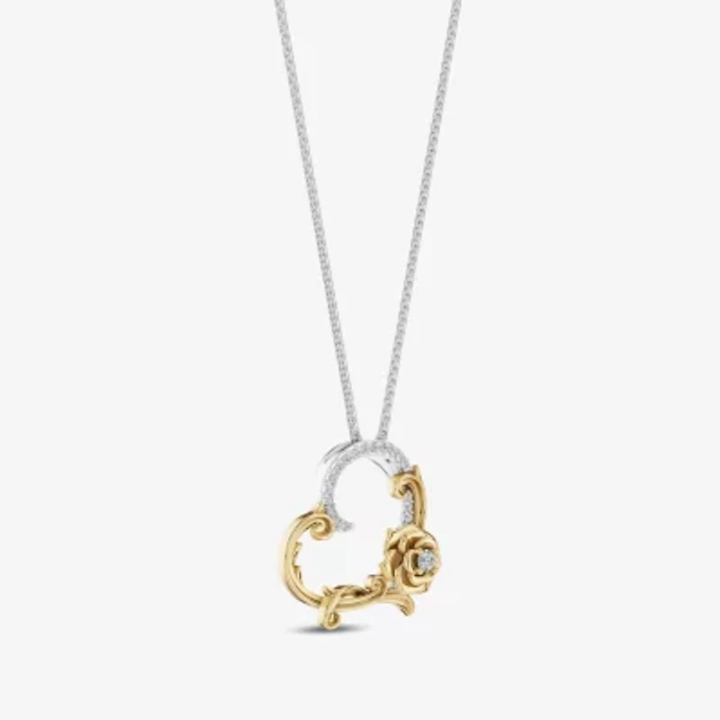 Enchanted Disney Fine Jewelry Womens 1/10 CT. T.W. Natural White Diamond 14K Gold Sterling Silver 16 Inch Pendant Necklace