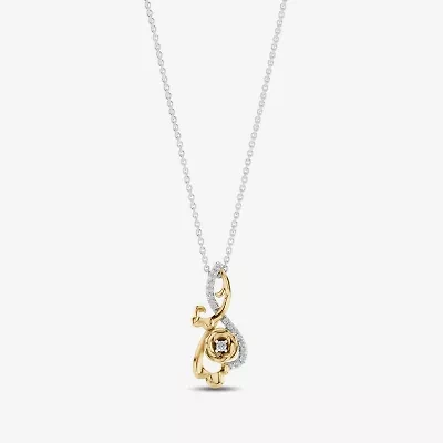 Enchanted Disney Fine Jewelry Womens 1/6 CT. T.W. Natural White Diamond 10K Gold Sterling Silver Flower 17 Inch Pendant Necklace