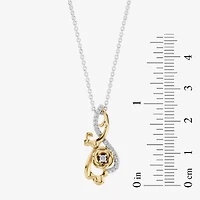 Enchanted Disney Fine Jewelry Womens 1/6 CT. T.W. Natural White Diamond 10K Gold Sterling Silver Flower 17 Inch Pendant Necklace