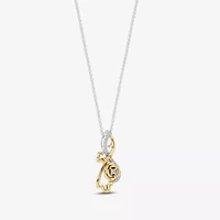 Enchanted Disney Fine Jewelry Womens 1/6 CT. T.W. Natural White Diamond 10K Gold Sterling Silver Flower 17 Inch Pendant Necklace