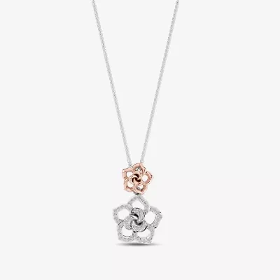 Enchanted Disney Fine Jewelry Womens 1/5 CT. Natural White Diamond 14K Rose Gold Over Silver Sterling Silver Flower 16 Inch Pendant Necklace