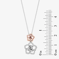 Enchanted Disney Fine Jewelry Womens 1/5 CT. Natural White Diamond 14K Rose Gold Over Silver Sterling Silver Flower 16 Inch Pendant Necklace