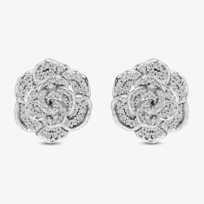 Enchanted Disney Fine Jewelry 1/2 CT. T.W. Natural White Diamond 14K Gold 16.8mm Flower Cinderella Princess Stud Earrings