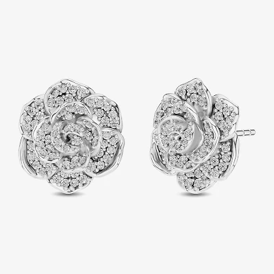 Enchanted Disney Fine Jewelry 1/2 CT. T.W. Natural White Diamond 14K Gold 16.8mm Flower Cinderella Princess Stud Earrings