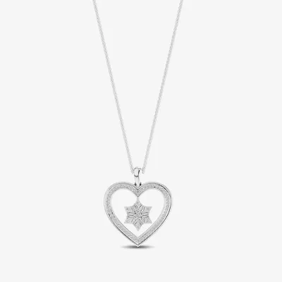 Enchanted Disney Fine Jewelry Womens 1/5 CT. Natural White Diamond Sterling Silver Heart 17 Inch Pendant Necklace