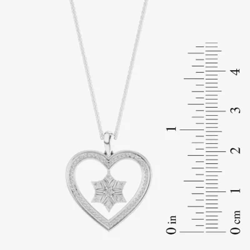 Enchanted Disney Fine Jewelry Womens 1/5 CT. Natural White Diamond Sterling Silver Heart 17 Inch Pendant Necklace