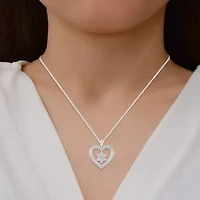Enchanted Disney Fine Jewelry Womens 1/5 CT. Natural White Diamond Sterling Silver Heart 17 Inch Pendant Necklace