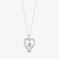 Enchanted Disney Fine Jewelry Womens 1/5 CT. Natural White Diamond Sterling Silver Heart 17 Inch Pendant Necklace