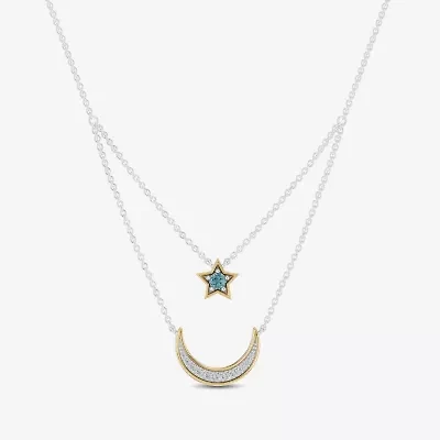 Enchanted Disney Fine Jewelry Womens 1/6 CT. T.W. Genuine Blue Topaz 14K Gold Sterling Silver 15 Inch Pendant Necklace