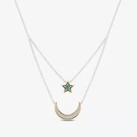 Enchanted Disney Fine Jewelry Womens 1/6 CT. T.W. Genuine Blue Topaz 14K Gold Sterling Silver 15 Inch Pendant Necklace