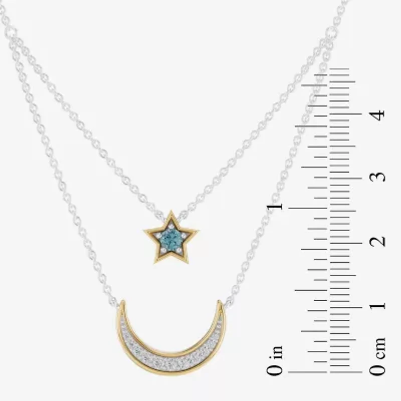 Enchanted Disney Fine Jewelry Womens 1/6 CT. T.W. Genuine Blue Topaz 14K Gold Sterling Silver 15 Inch Pendant Necklace