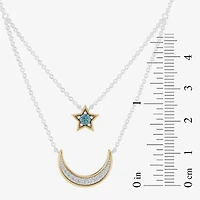 Enchanted Disney Fine Jewelry Womens 1/6 CT. T.W. Genuine Blue Topaz 14K Gold Sterling Silver 15 Inch Pendant Necklace