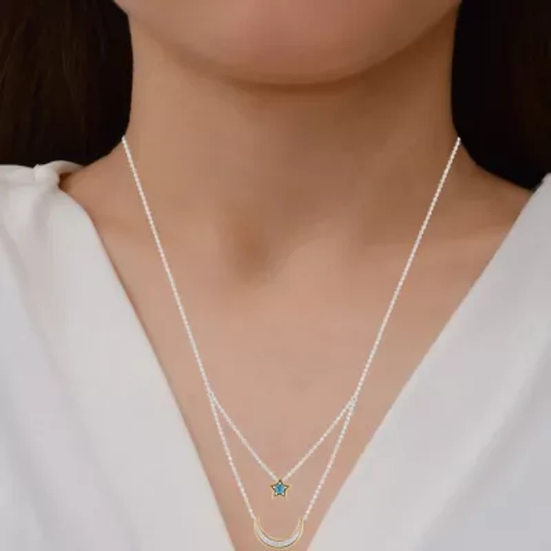 Enchanted Disney Fine Jewelry Womens 1/6 CT. T.W. Genuine Blue Topaz 14K Gold Sterling Silver 15 Inch Pendant Necklace