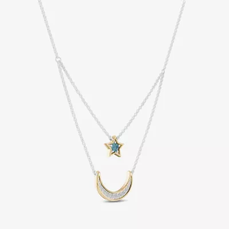 Enchanted Disney Fine Jewelry Womens 1/6 CT. T.W. Genuine Blue Topaz 14K Gold Sterling Silver 15 Inch Pendant Necklace