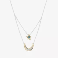 Enchanted Disney Fine Jewelry Womens 1/6 CT. T.W. Genuine Blue Topaz 14K Gold Sterling Silver 15 Inch Pendant Necklace