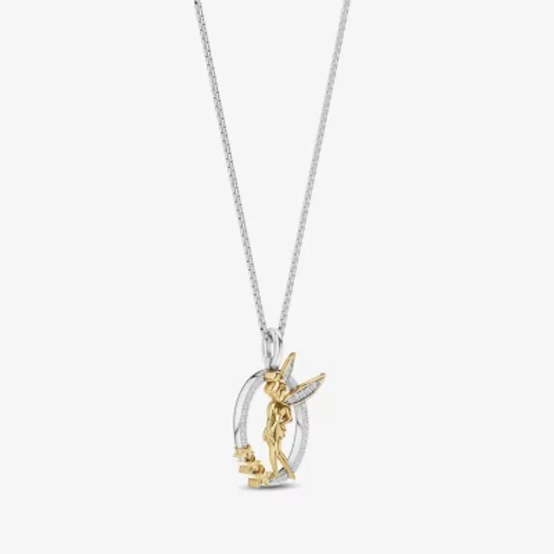 Enchanted Disney Fine Jewelry Tinkerbell Womens 1/10 CT. T.W. Natural White Diamond 14K Gold Over Silver Sterling Silver 18 Inch Pendant Necklace