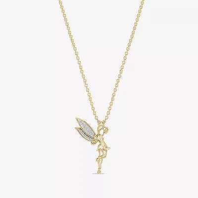 Enchanted Disney Fine Jewelry Tinkerbell Womens Diamond Accent Natural White Diamond 14K Gold Over Silver 18 Inch Pendant Necklace
