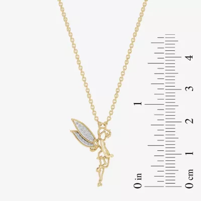 Enchanted Disney Fine Jewelry Tinkerbell Womens Diamond Accent Natural White Diamond 14K Gold Over Silver 18 Inch Pendant Necklace