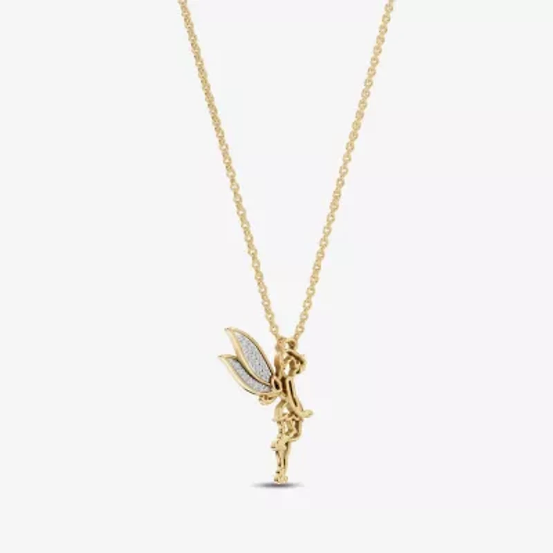 Enchanted Disney Fine Jewelry Tinkerbell Womens Diamond Accent Natural White Diamond 14K Gold Over Silver 18 Inch Pendant Necklace