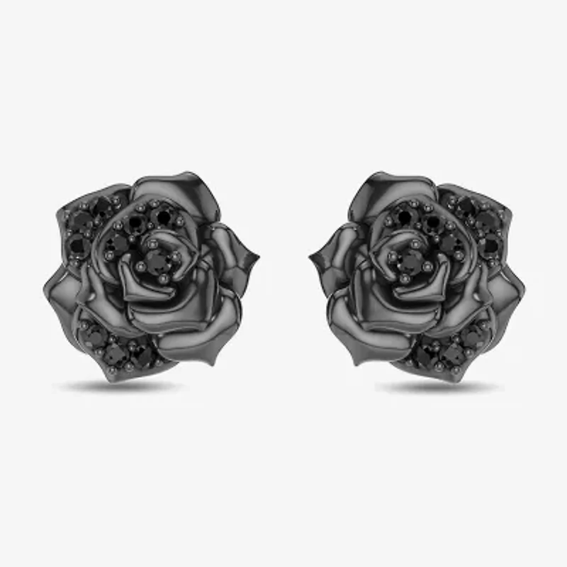 Enchanted Disney Fine Jewelry 1/6 CT. T.W. Natural Black Diamond Sterling Silver 14.8mm Flower Maleficent Stud Earrings