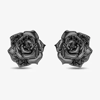 Enchanted Disney Fine Jewelry 1/6 CT. T.W. Natural Black Diamond Sterling Silver 14.8mm Flower Maleficent Stud Earrings