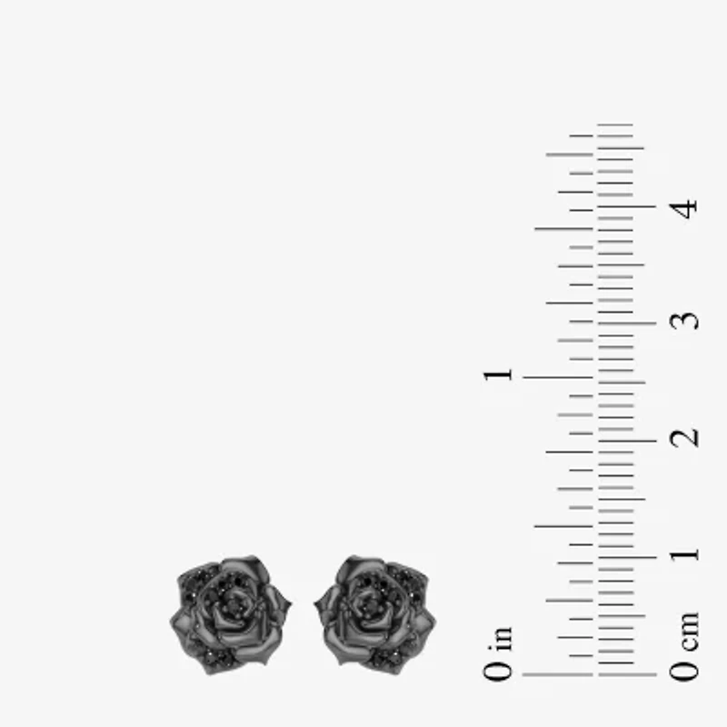 Enchanted Disney Fine Jewelry 1/6 CT. T.W. Natural Black Diamond Sterling Silver 14.8mm Flower Maleficent Stud Earrings