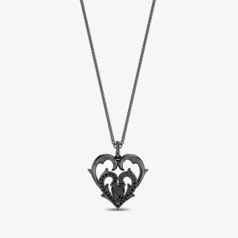 Enchanted Disney Fine Jewelry Villains Womens 1/6 CT. T.W. Genuine Black Onyx Sterling Silver Heart 18 Inch Pendant Necklace