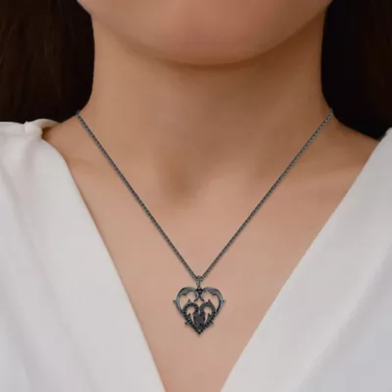 Enchanted Disney Fine Jewelry Villains Womens 1/6 CT. T.W. Genuine Black Onyx Sterling Silver Heart 18 Inch Pendant Necklace