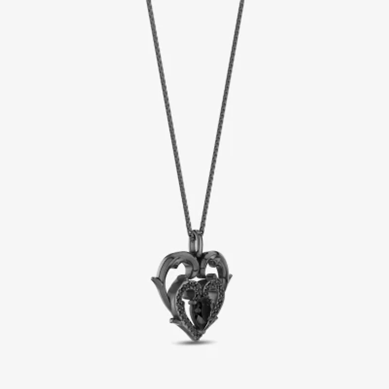 Enchanted Disney Fine Jewelry Villains Womens 1/6 CT. T.W. Genuine Black Onyx Sterling Silver Heart 18 Inch Pendant Necklace